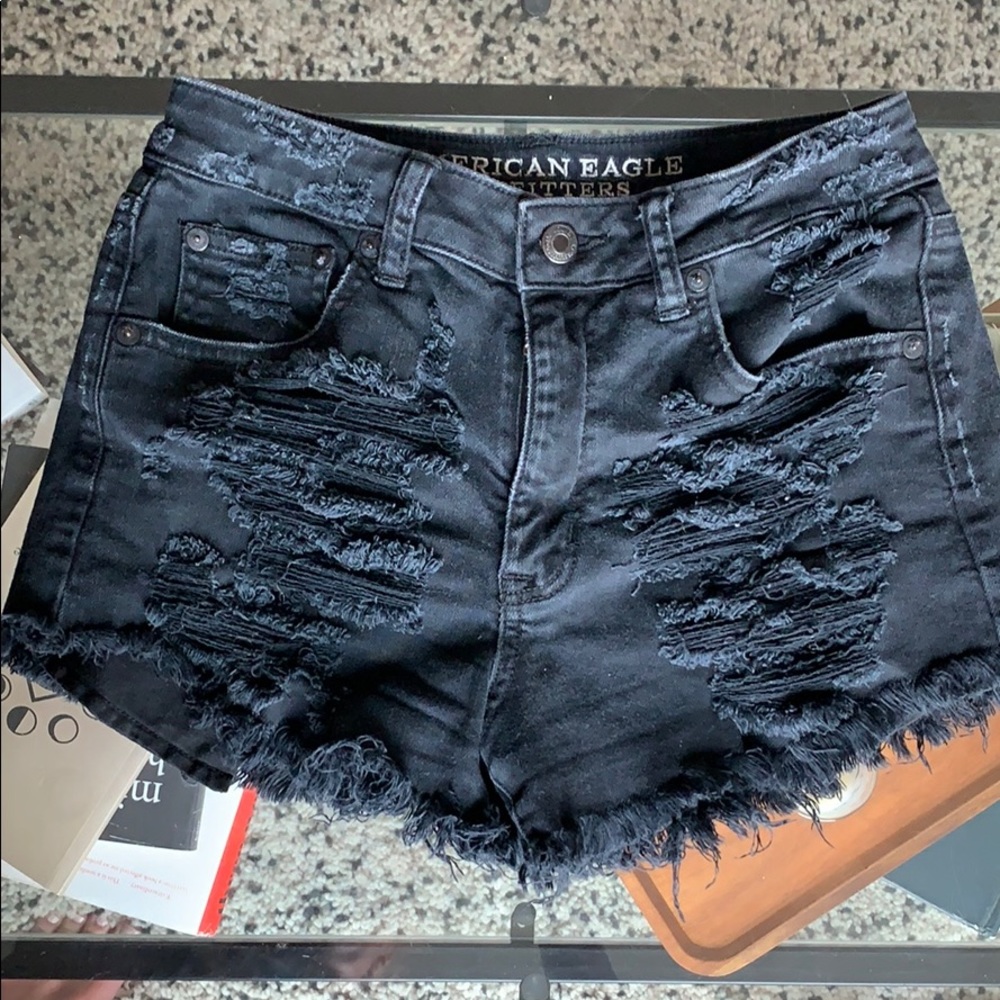 Black ripped American Eagle shorts